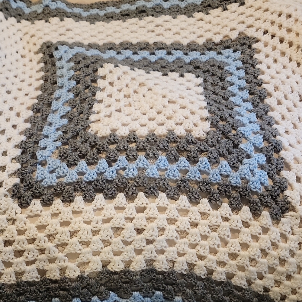 Crotched Handmade Baby Blanket Blue And Grey